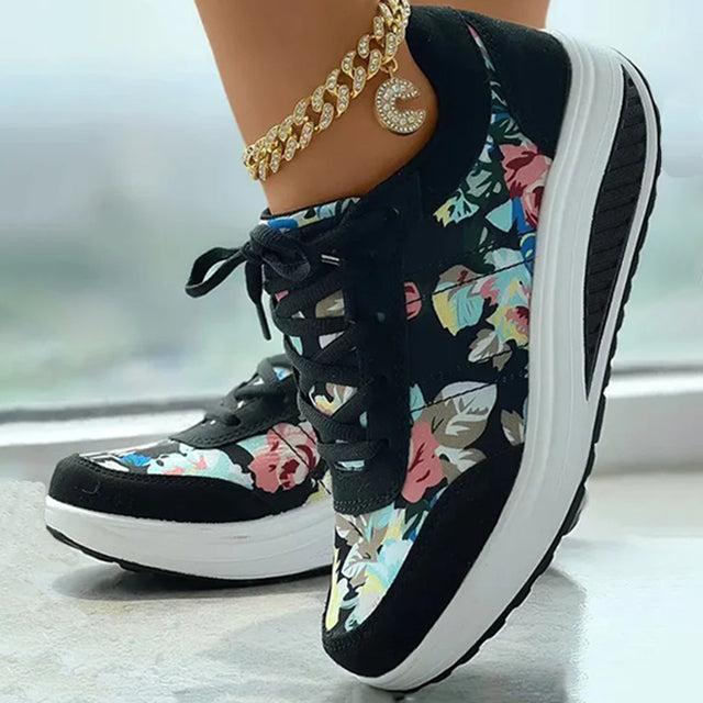 Celeste - Luxe Platform Sneakers met Bloemenprint