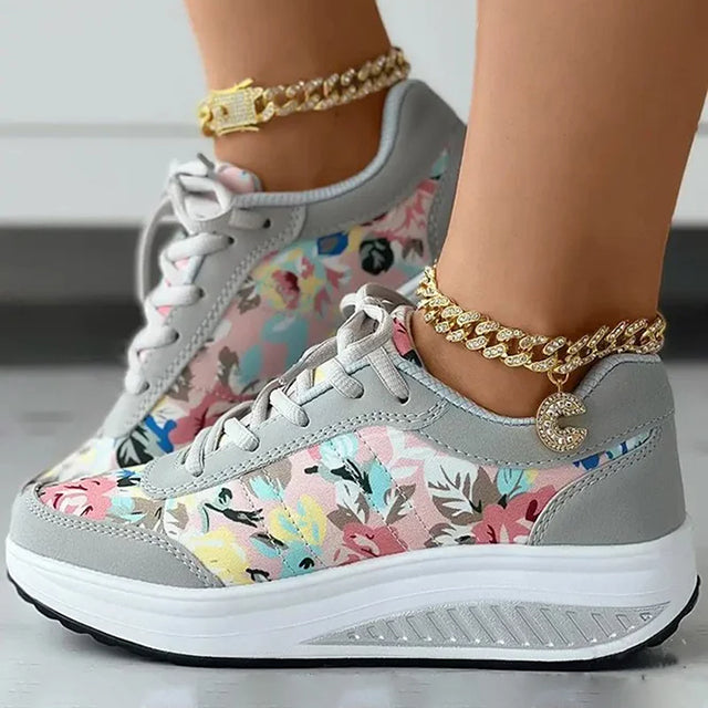 Celeste - Luxe Platform Sneakers met Bloemenprint