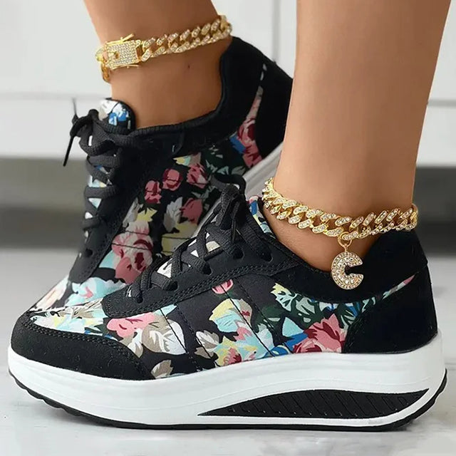 Celeste - Luxe Platform Sneakers met Bloemenprint