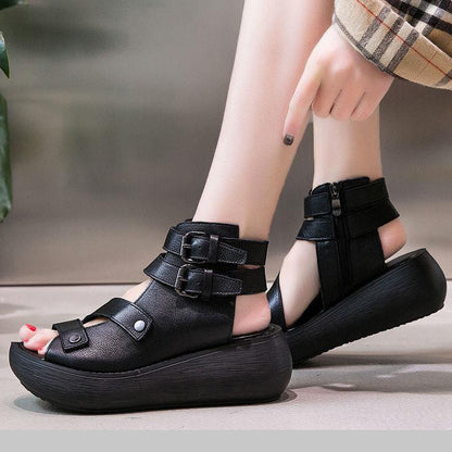 Isabel – Zwarte Wedge Sandalen met Open Teen