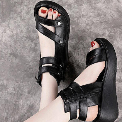 Isabel – Zwarte Wedge Sandalen met Open Teen