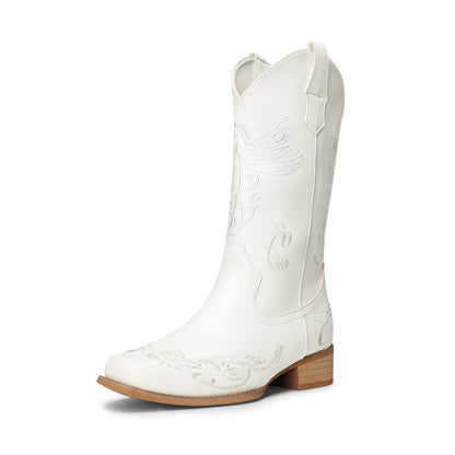 Bridget - Geborduurde Mid-Calf Westernlaarzen