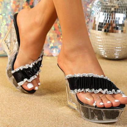 Betje - Trendy Glitter Wedge Peep-Toe Sandalen
