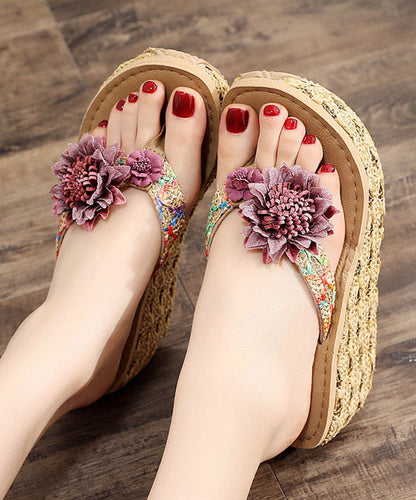 Neeltje - Gebreide Wedge Teenslippers met Bloemen