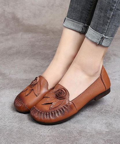 Bonita - Tijdloze Leren Loafers Met Bloem Details
