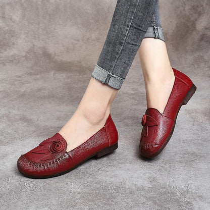 Bonita - Tijdloze Leren Loafers Met Bloem Details