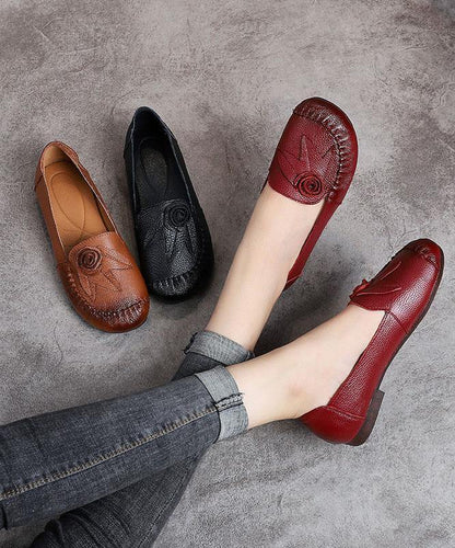 Bonita - Tijdloze Leren Loafers Met Bloem Details