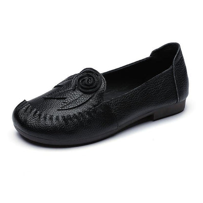 Bonita - Tijdloze Leren Loafers Met Bloem Details