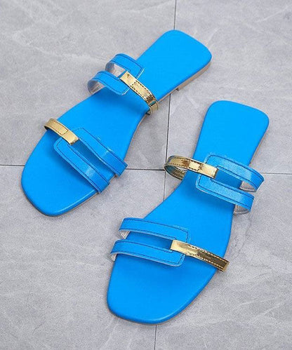 Nelke - Blauwe Flats Slide Sandalen Kunstleer Splicing Peep Toe