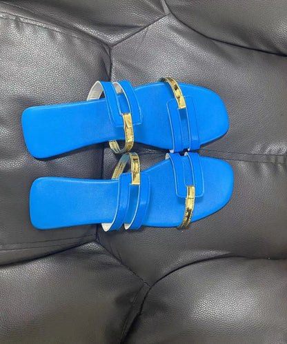Nelke - Blauwe Flats Slide Sandalen Kunstleer Splicing Peep Toe