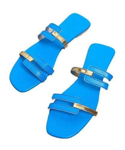 Nelke - Blauwe Flats Slide Sandalen Kunstleer Splicing Peep Toe