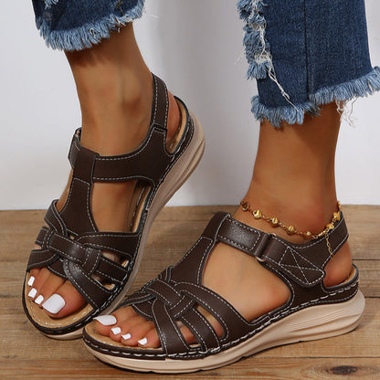 Wendel – Bruine Boho Wedge Sandalen met Open Teen