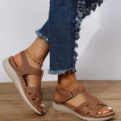 Wendel – Bruine Boho Wedge Sandalen met Open Teen