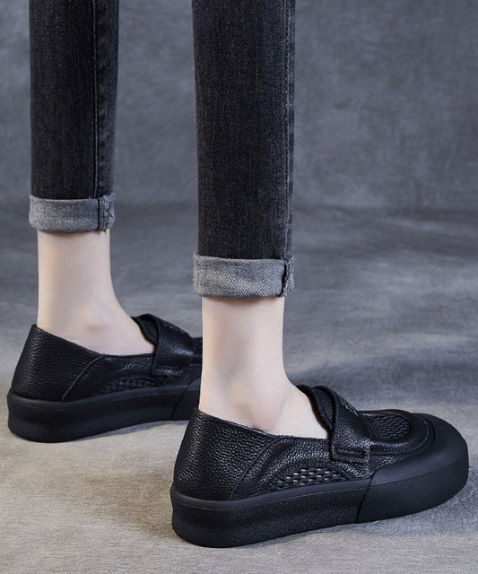 Baukje - Zwarte Leren Hollow-Out Loafers