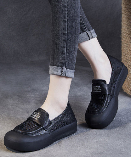Baukje - Zwarte Leren Hollow-Out Loafers