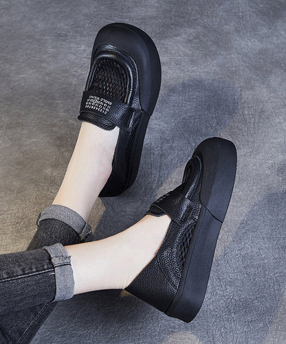 Baukje - Zwarte Leren Hollow-Out Loafers