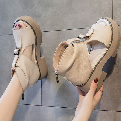 Alita – Bruine Leren Wedge Sandalen met Open Teen