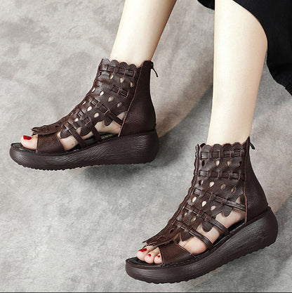 Ondine - Comfortabele Chocolade Leren Peep-Toe Sandalen