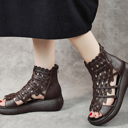 Ondine - Comfortabele Chocolade Leren Peep-Toe Sandalen