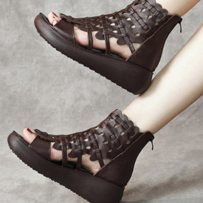 Ondine - Comfortabele Chocolade Leren Peep-Toe Sandalen