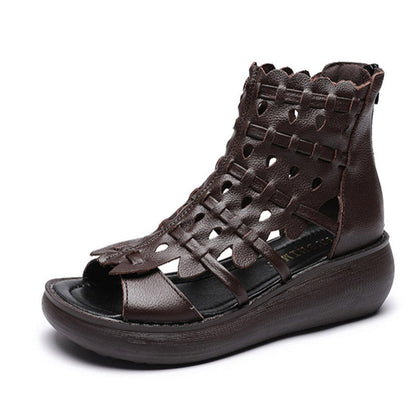 Ondine - Comfortabele Chocolade Leren Peep-Toe Sandalen