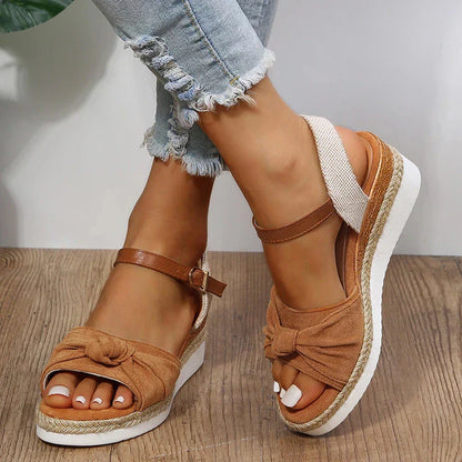 Quinty - Zomer Espadrille Sandalen met Sluiting en Knoop Detail