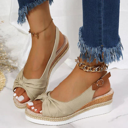 Quinty - Zomer Espadrille Sandalen met Sluiting en Knoop Detail