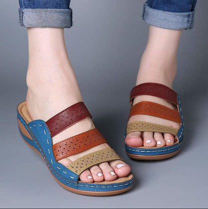 Saskia - Orthopedische Wedge Slide Sandalen met 3 Banden