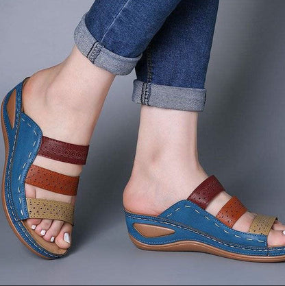 Saskia - Orthopedische Wedge Slide Sandalen met 3 Banden