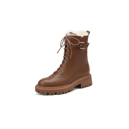 Zina - Winterse leren boots met wollen voering en ronde neus