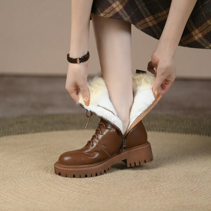 Zina - Winterse leren boots met wollen voering en ronde neus