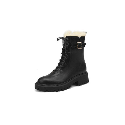 Zina - Winterse leren boots met wollen voering en ronde neus