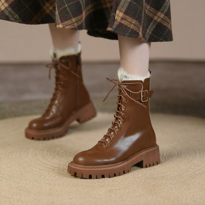 Zina - Winterse leren boots met wollen voering en ronde neus