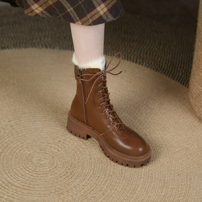 Zina - Winterse leren boots met wollen voering en ronde neus