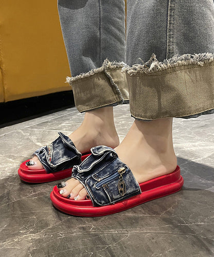 Madeline - Denim Plateau Slide Sandalen