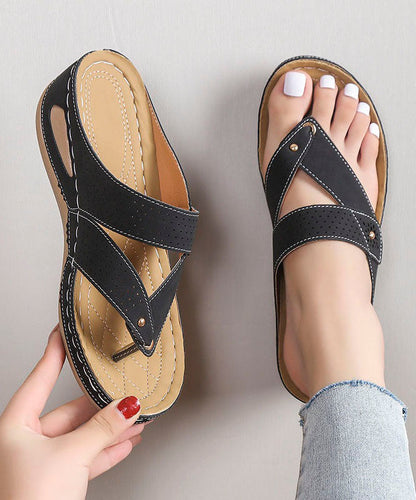 Bertha - Zwarte Orthopedische Wedge Teenslippers