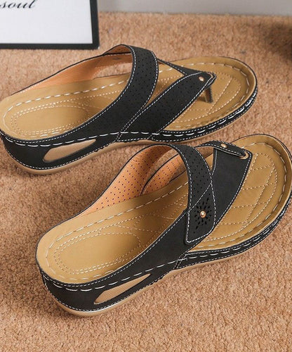 Bertha - Zwarte Orthopedische Wedge Teenslippers