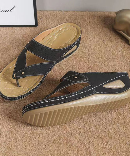 Bertha - Zwarte Orthopedische Wedge Teenslippers