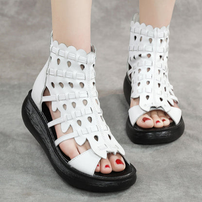 Selma – Witte Leren Wedge Sandalen met Openingen