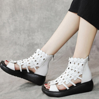 Selma – Witte Leren Wedge Sandalen met Openingen