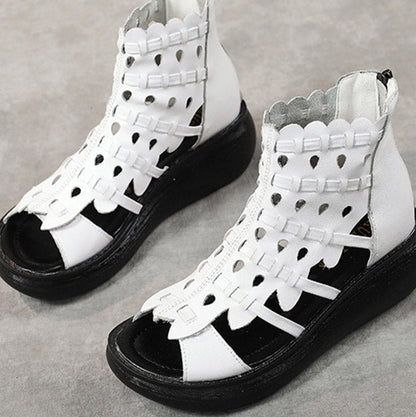 Selma – Witte Leren Wedge Sandalen met Openingen