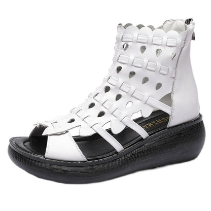 Selma – Witte Leren Wedge Sandalen met Openingen