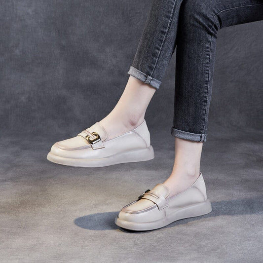 Charline - Retro Leren Loafers met Zachte Zool