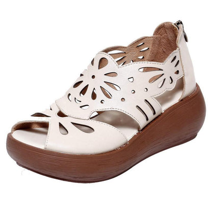 Riva - Handgemaakte Leren Retro Platform Wedge Sandalen