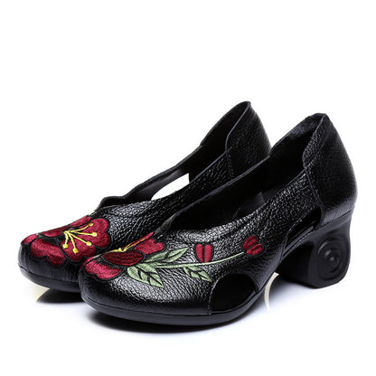 Merel - Retro Leren Wedge Sandalen met Bloemenprint